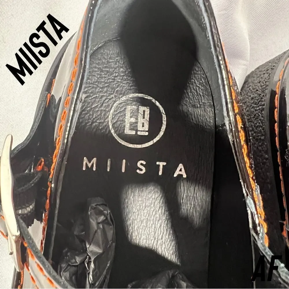 MIISTA CATHY PLATFORM MARY JANE LOAFERS BLACK PATENT LEATHER NEW SIZE 38